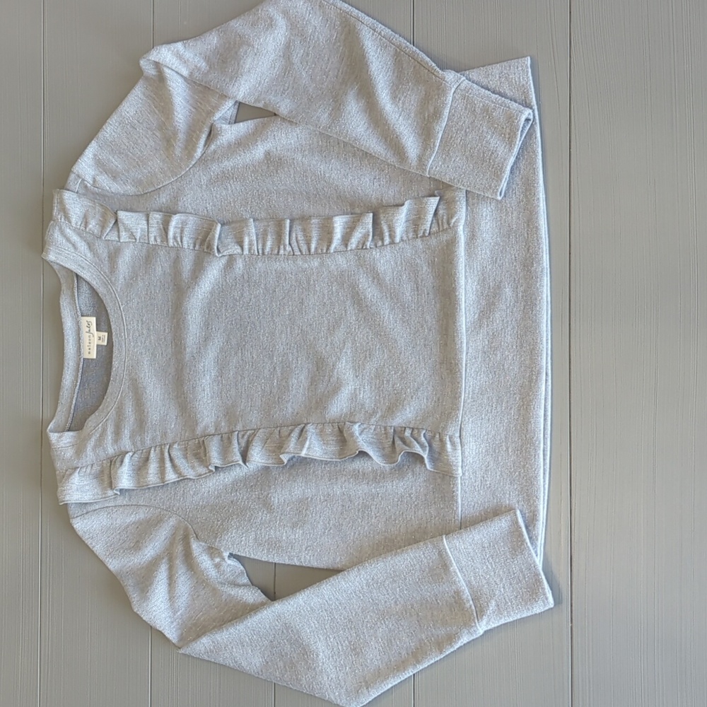 Maison Jules Women's Grey Metallic Ruffle Sweatshirt Size Medium M